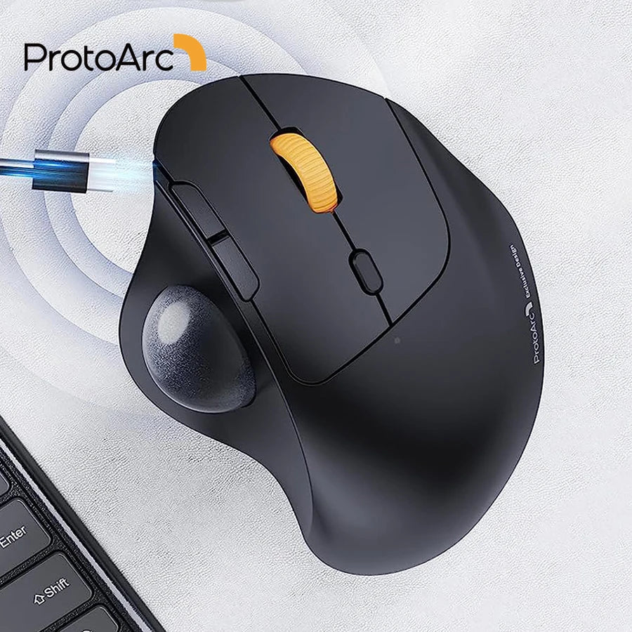 Protoarc Wireless Trackball Mouse 2.4G Ergonomic Rollerball Mouse Rechargeable Bluetooth Computer Mice 3 Device Connection