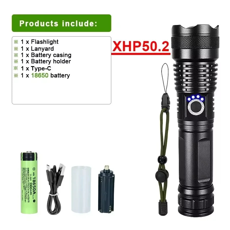 High Power LED Flashlight Super Bright Rechargeable Flashlight Portable Ultra Power Torch Lighting Outdoor Emergency Use