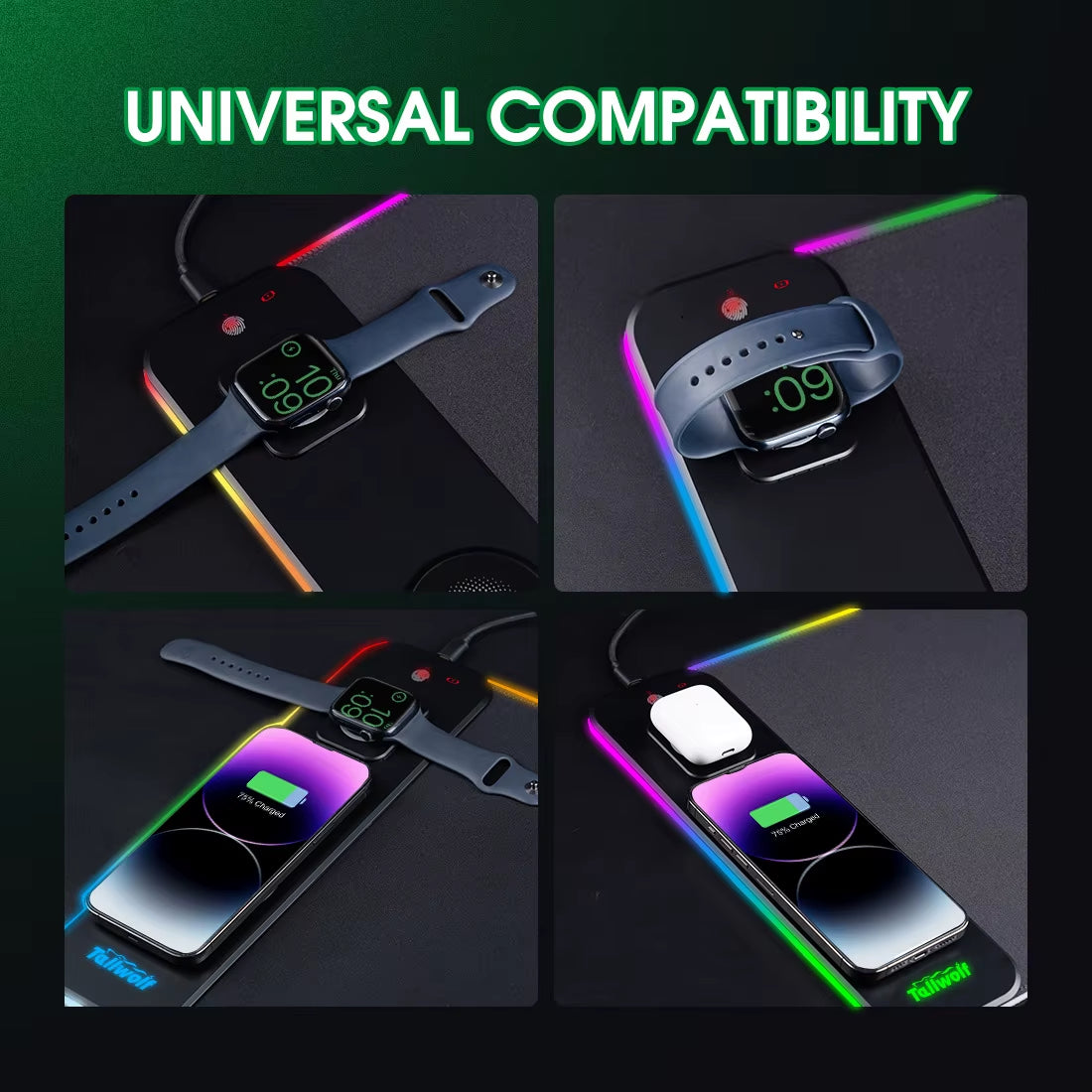 Wireless Charging RGB Luminous Mouse Pad Charger Phone Gaming Mousepad Desktop PC Laptop Computer Plate Mouse Mat Desktop Pad