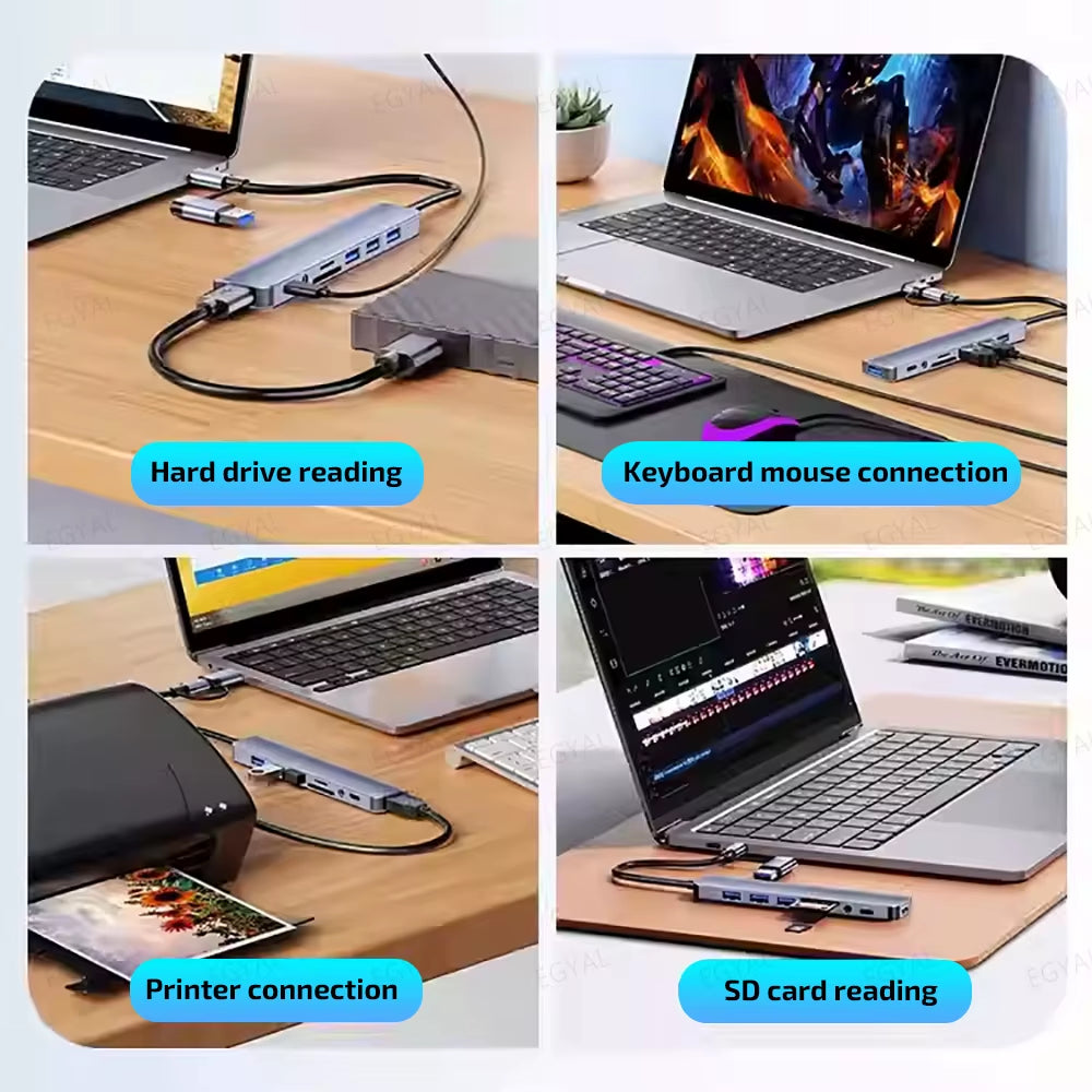 8-In-1 Usb Hub 3.1 Docking Station External Graphics Card for Laptops Multi-Hub C Usb Type C Dock Station 5Gbps TF SD Reader