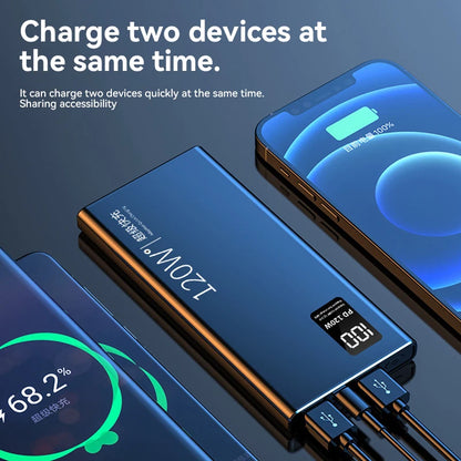 200000Mah Power Bank Ultralarge Capacity 120W Super Fast Charging Portable Digital Display External Batter Powerbank Hot