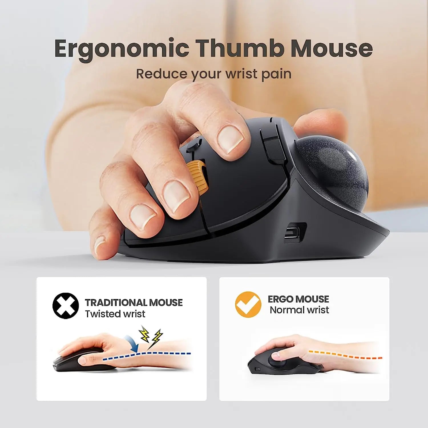 Protoarc Wireless Trackball Mouse 2.4G Ergonomic Rollerball Mouse Rechargeable Bluetooth Computer Mice 3 Device Connection