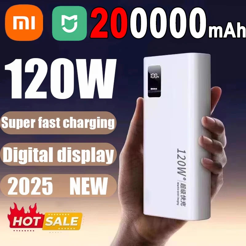 200000Mah Power Bank Ultralarge Capacity 120W Super Fast Charging Portable Digital Display External Batter Powerbank Hot