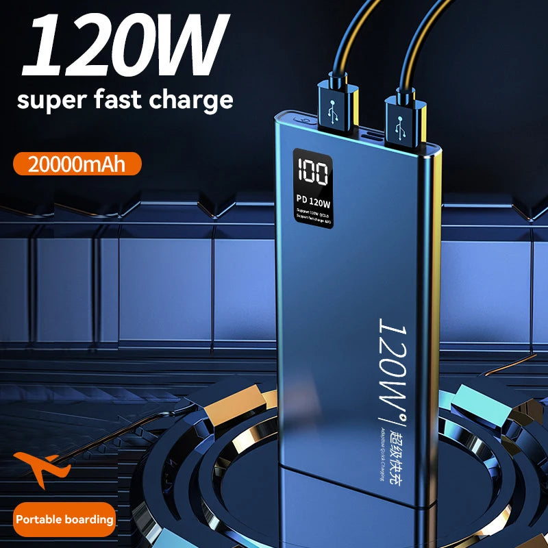 200000Mah Power Bank Ultralarge Capacity 120W Super Fast Charging Portable Digital Display External Batter Powerbank Hot