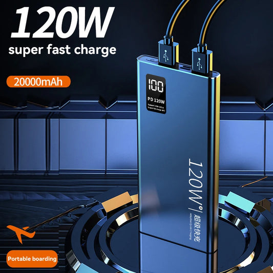 200000Mah Power Bank Ultralarge Capacity 120W Super Fast Charging Portable Digital Display External Batter Powerbank Hot