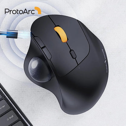 Protoarc Wireless Trackball Mouse 2.4G Ergonomic Rollerball Mouse Rechargeable Bluetooth Computer Mice 3 Device Connection