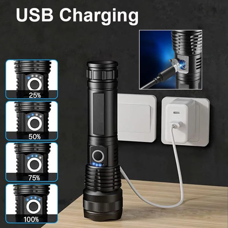 High Power LED Flashlight Super Bright Rechargeable Flashlight Portable Ultra Power Torch Lighting Outdoor Emergency Use