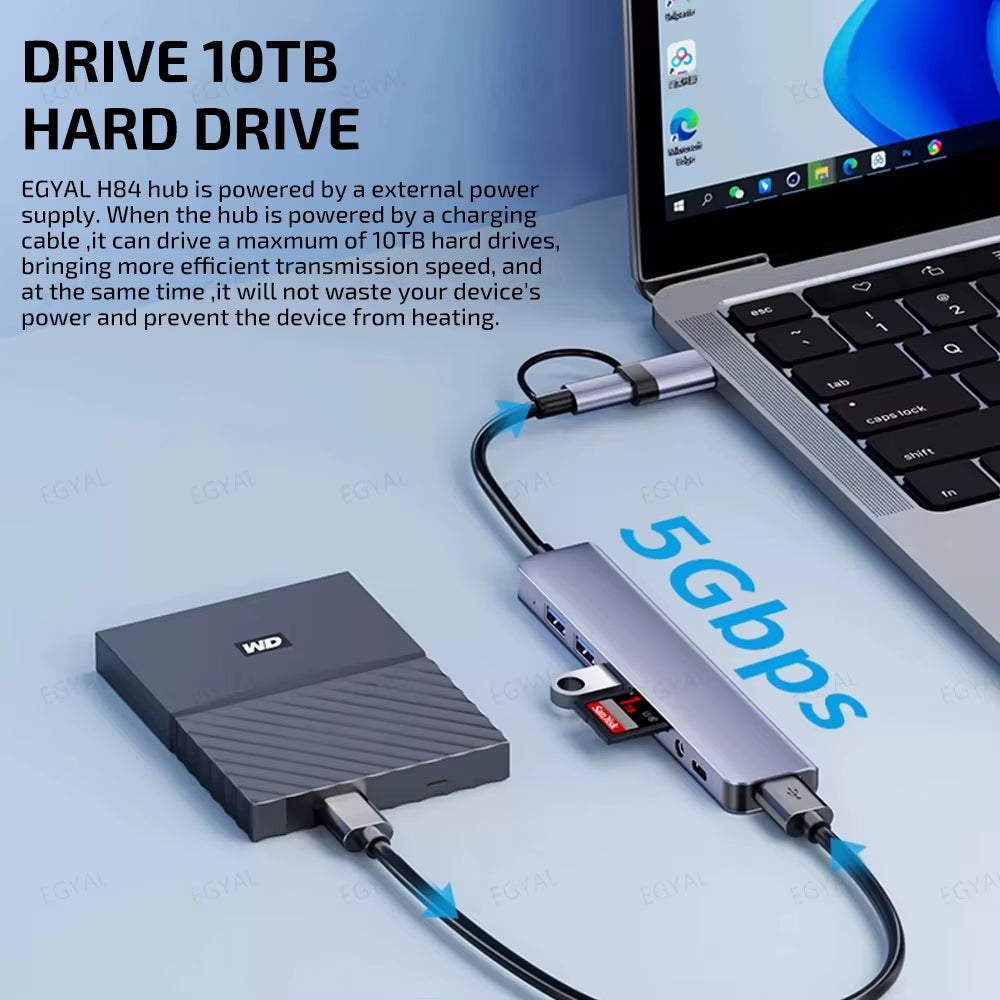 8-In-1 Usb Hub 3.1 Docking Station External Graphics Card for Laptops Multi-Hub C Usb Type C Dock Station 5Gbps TF SD Reader