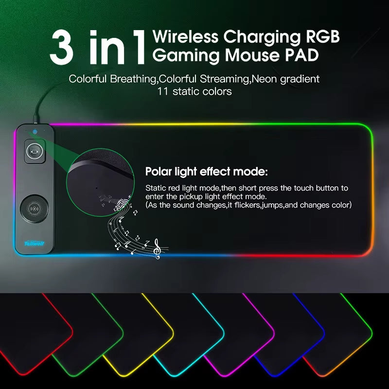 Wireless Charging RGB Luminous Mouse Pad Charger Phone Gaming Mousepad Desktop PC Laptop Computer Plate Mouse Mat Desktop Pad