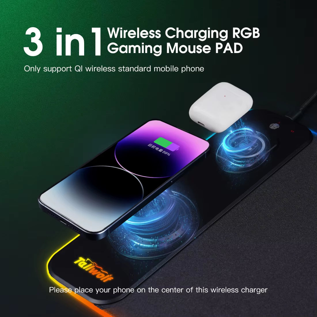 Wireless Charging RGB Luminous Mouse Pad Charger Phone Gaming Mousepad Desktop PC Laptop Computer Plate Mouse Mat Desktop Pad