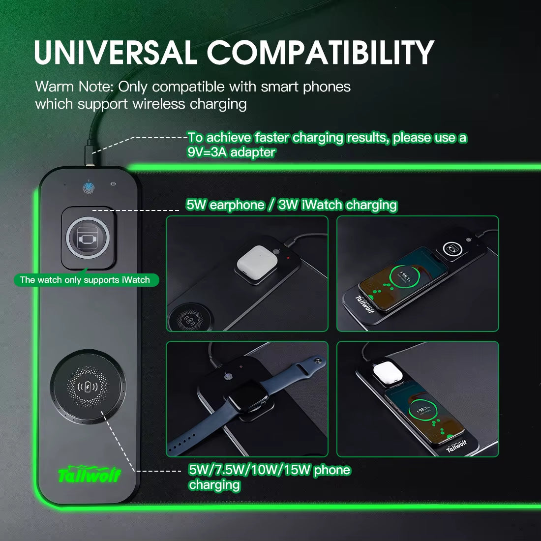 Wireless Charging RGB Luminous Mouse Pad Charger Phone Gaming Mousepad Desktop PC Laptop Computer Plate Mouse Mat Desktop Pad